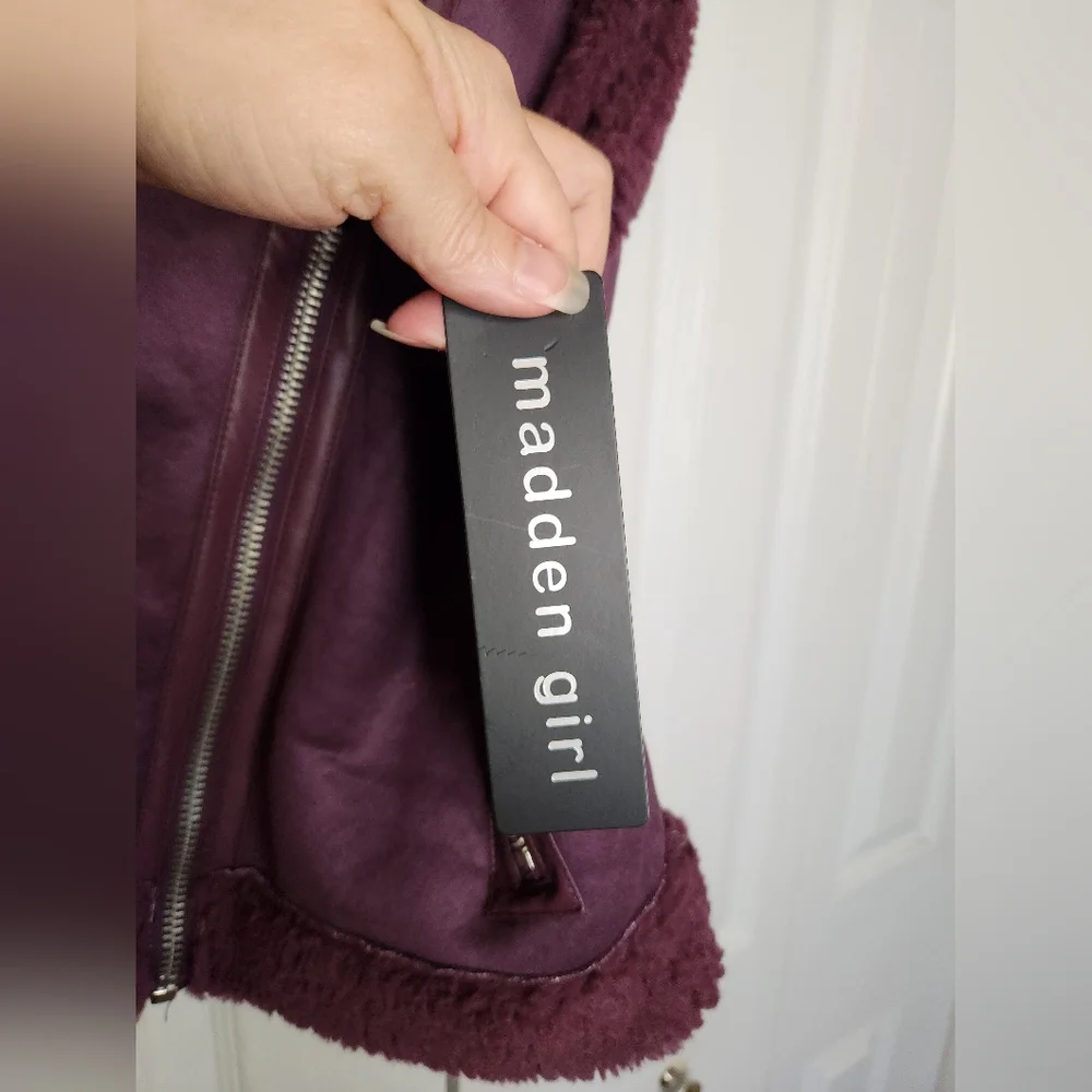 NWT Madden Girl Faux Shearling Moto Vest - Plum, Sugar Beat, Size Medium - Picture 5 of 7